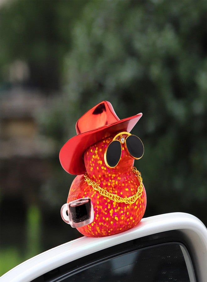 wonuu Coffee Lover Rubber Duck, Cafe Bar Car Dashboard Decoration Iced Americano Ducks Espresso Duckie Mini Sparkly Sequined Ducky, Dark Red - Image 3